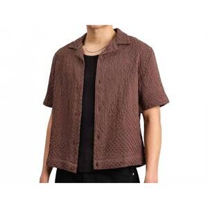 NEW WAX LONDON lido box dobby weave short-sleeve shirt in brown